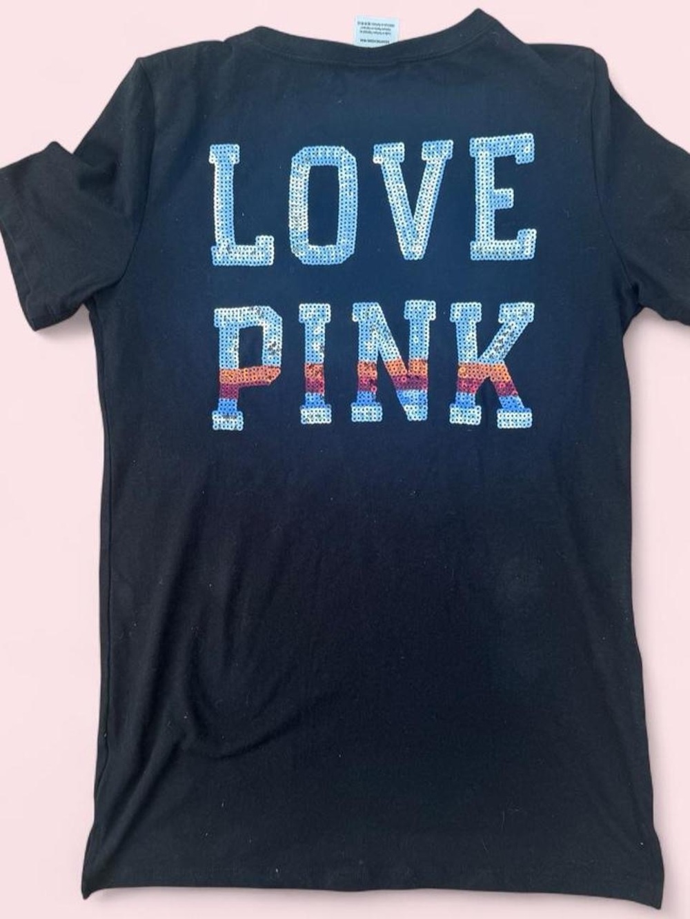 PINK Victoria's Secret Black Tee with Light Blue Dog Accent - Picture 2 of 5